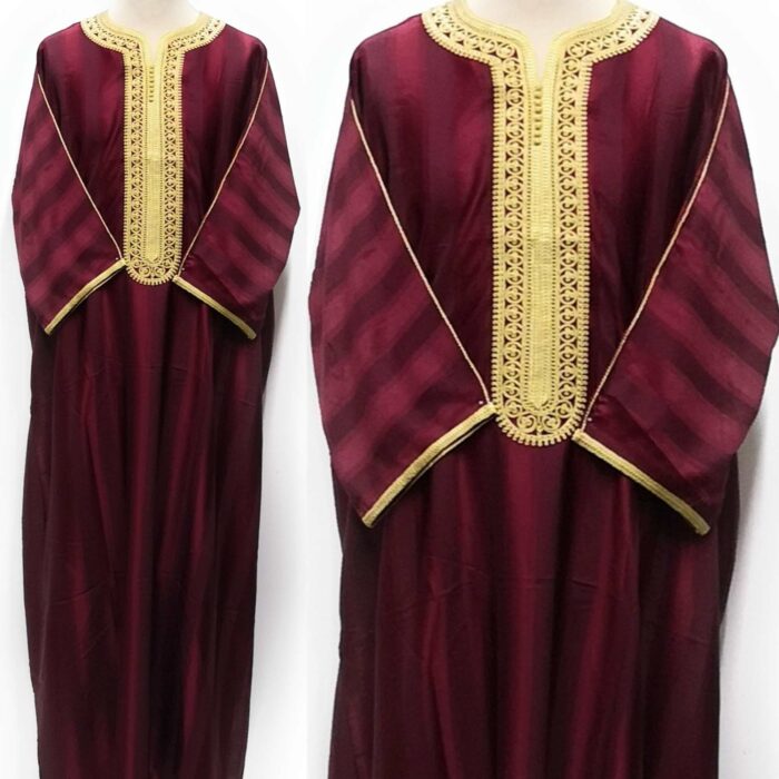 Moroccan Summer 3-Quarter Sleeve Thobe Maroon & Gold