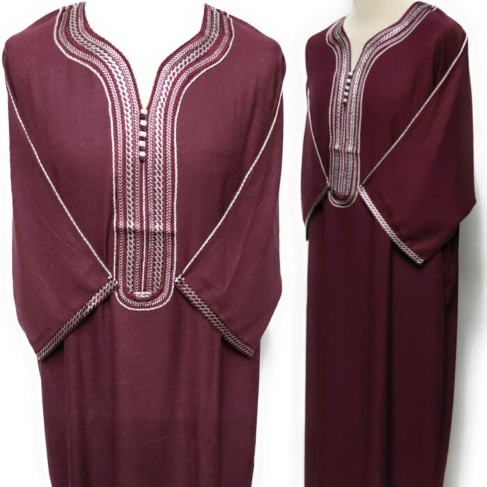 Moroccan Rich Cotton 3-Quarter Sleeve Maroon Thobe