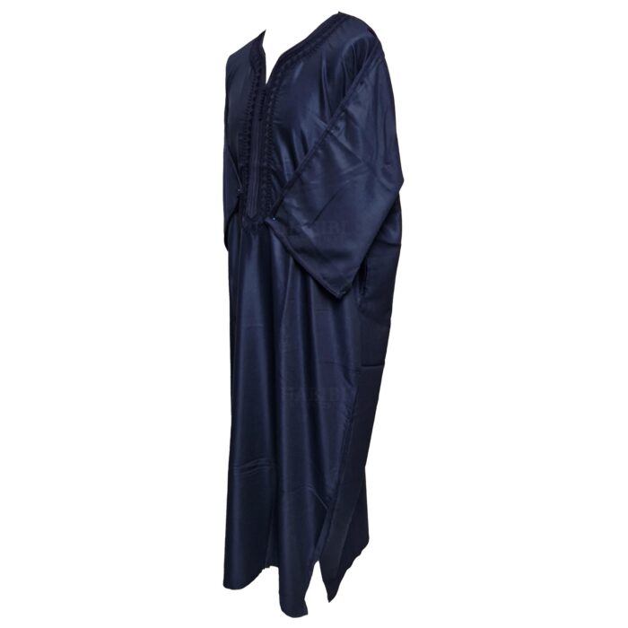 M3qs Navwpc 1111 Moroccan Cotton Blend Navy Blue 3 Quarter Sleeve Thobe Jubba Kandora Dishdasha (1)