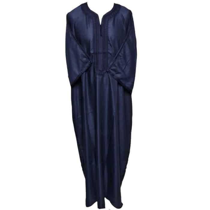 M3qs Navwpc 1111 Moroccan Cotton Blend Navy Blue 3 Quarter Sleeve Thobe Jubba Kandora Dishdasha (2)