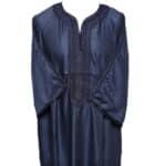 M3qs Navwpc 1111 Moroccan Cotton Blend Navy Blue 3 Quarter Sleeve Thobe Jubba Kandora Dishdasha (3)