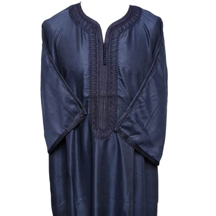 M3qs Navwpc 1111 Moroccan Cotton Blend Navy Blue 3 Quarter Sleeve Thobe Jubba Kandora Dishdasha (3)