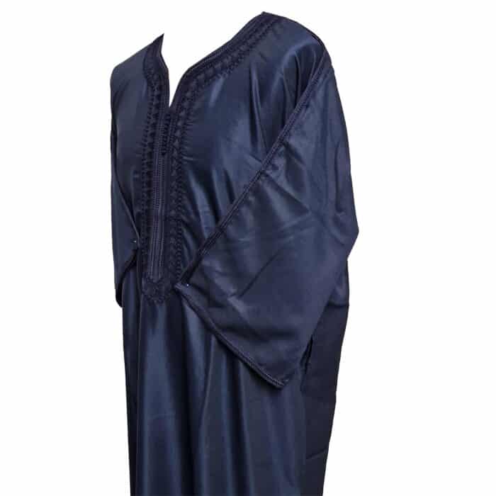 M3qs Navwpc 1111 Moroccan Cotton Blend Navy Blue 3 Quarter Sleeve Thobe Jubba Kandora Dishdasha (4)