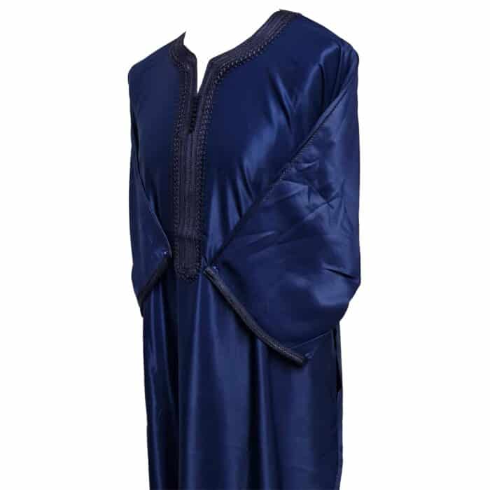 M3qs Navwpc 1112 Moroccan Cotton Blend Navy Blue 3 Quarter Sleeve Thobe Jubba Kandora Dishdasha (4)