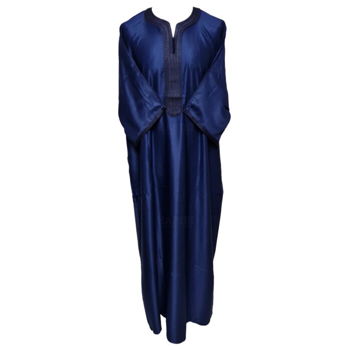 M3qs Navwpc 1112 Moroccan Cotton Blend Navy Blue 3 Quarter Sleeve Thobe Jubba Kandora Dishdasha (6)