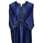 M3qs Navwpc 1112 Moroccan Cotton Blend Navy Blue 3 Quarter Sleeve Thobe Jubba Kandora Dishdasha (7)