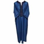 M3qs Navwpc 1113 Moroccan Cotton Blend Navy Blue 3 Quarter Sleeve Thobe Jubba Kandora Dishdasha (3)
