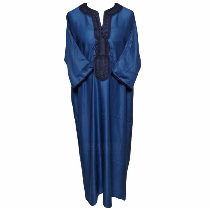 M3qs Navwpc 1113 Moroccan Cotton Blend Navy Blue 3 Quarter Sleeve Thobe Jubba Kandora Dishdasha (3)