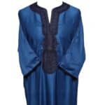 M3qs Navwpc 1113 Moroccan Cotton Blend Navy Blue 3 Quarter Sleeve Thobe Jubba Kandora Dishdasha (4)