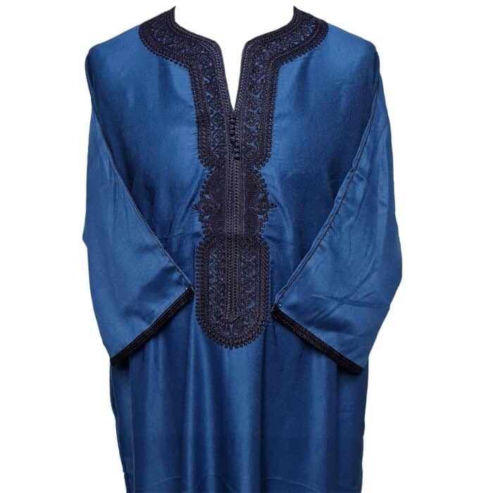 M3qs Navwpc 1113 Moroccan Cotton Blend Navy Blue 3 Quarter Sleeve Thobe Jubba Kandora Dishdasha (4)