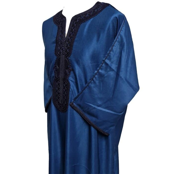 M3qs Navwpc 1113 Moroccan Cotton Blend Navy Blue 3 Quarter Sleeve Thobe Jubba Kandora Dishdasha (5)