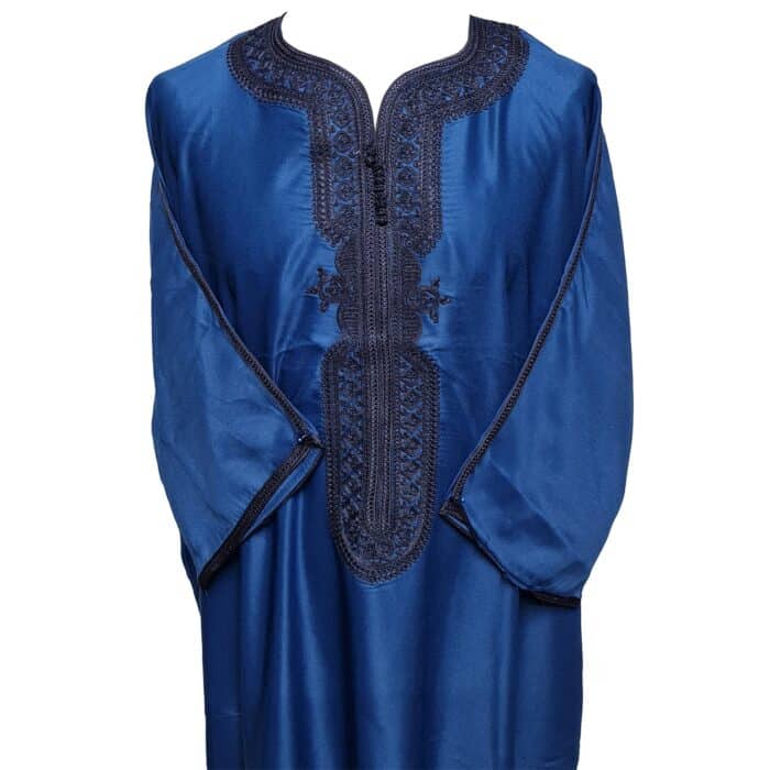 M3qs Navwpc 1114 Moroccan Cotton Blend Navy Blue 3 Quarter Sleeve Thobe Jubba Kandora Dishdasha (4)