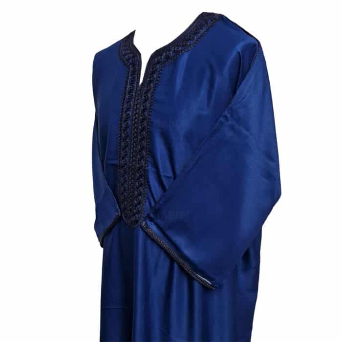 M3qs Navwpc 1118 Moroccan Cotton Blend Navy Blue 3 Quarter Sleeve Thobe Jubba Kandora Dishdasha (1)