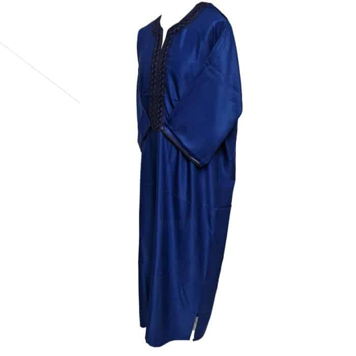 M3qs Navwpc 1118 Moroccan Cotton Blend Navy Blue 3 Quarter Sleeve Thobe Jubba Kandora Dishdasha (2)