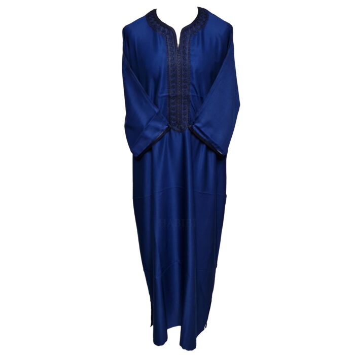 M3qs Navwpc 1118 Moroccan Cotton Blend Navy Blue 3 Quarter Sleeve Thobe Jubba Kandora Dishdasha (3)