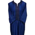 M3qs Navwpc 1118 Moroccan Cotton Blend Navy Blue 3 Quarter Sleeve Thobe Jubba Kandora Dishdasha (4)