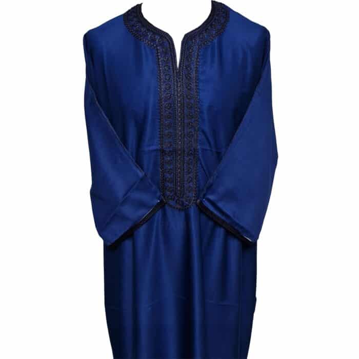 M3qs Navwpc 1118 Moroccan Cotton Blend Navy Blue 3 Quarter Sleeve Thobe Jubba Kandora Dishdasha (4)