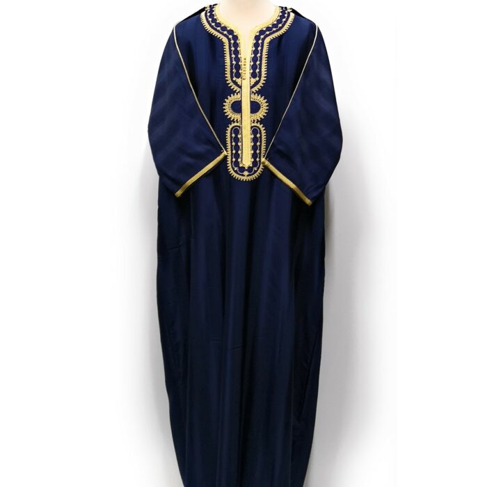 Moroccan Summer 3-Quarter Sleeve Thobe Navy & Gold
