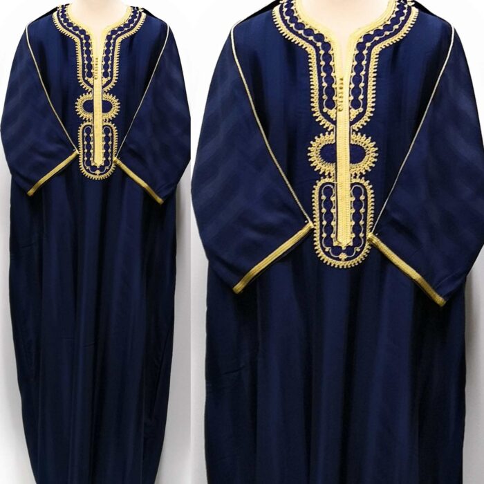 Moroccan Summer 3-Quarter Sleeve Thobe Navy & Gold