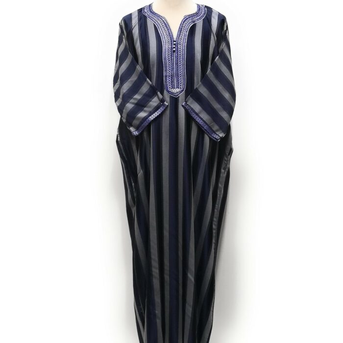 Moroccan Summer 3-Quarter Sleeve Navy & Blue Striped Thobe