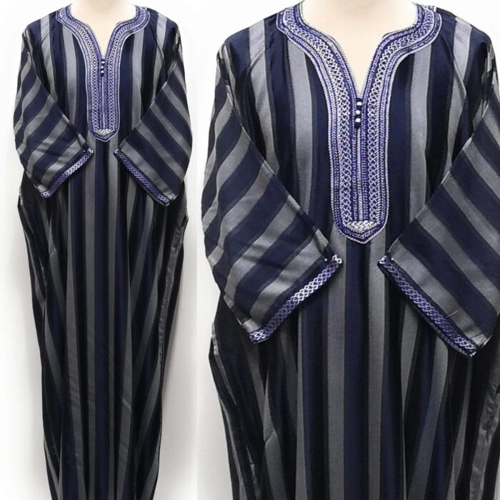 Moroccan Summer 3-Quarter Sleeve Navy & Blue Striped Thobe