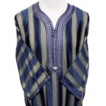 Moroccan 3/4 Sleeve Navy/Green Striped Thobe