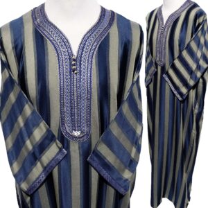 Moroccan 3/4 Sleeve Navy/Green Striped Thobe