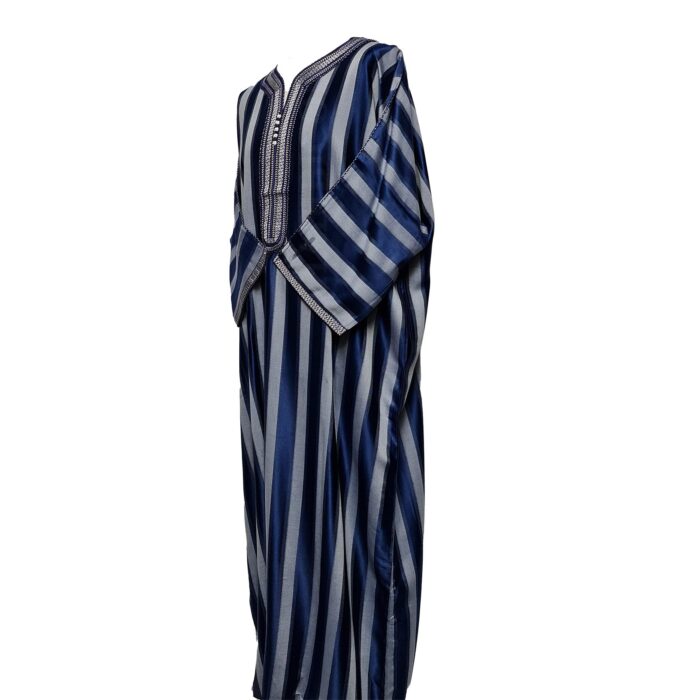 M3qs Navygry 0074 Moroccan Navy Blue Cotton Blend 3 Quarter Sleeve Thobe Jubba Dishdashaqs0074 (1)