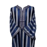 M3qs Navygry 0074 Moroccan Navy Blue Cotton Blend 3 Quarter Sleeve Thobe Jubba Dishdashaqs0074 (3)