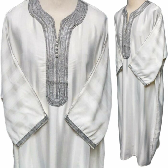 Moroccan 3/4 Sleeve Off-White/Grey Thobe