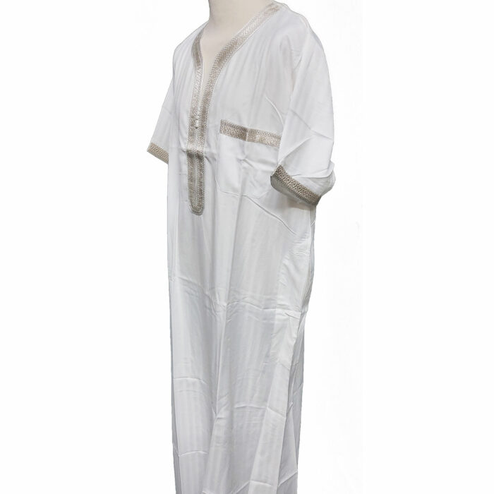 Moroccan Rich Cotton 3-Quarter Sleeve Thobe Off-White