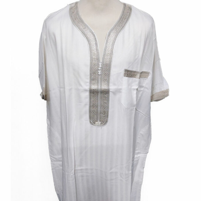 Moroccan Rich Cotton 3-Quarter Sleeve Thobe Off-White