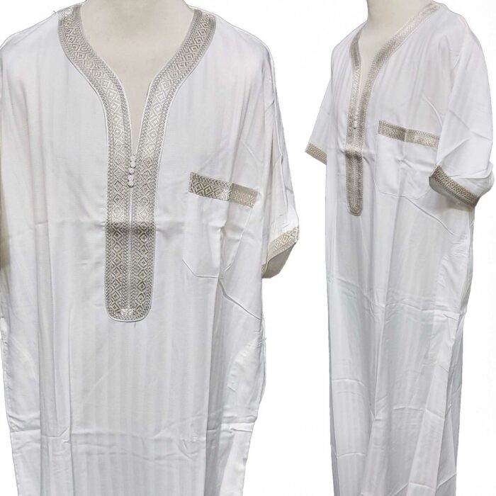 Moroccan Rich Cotton 3-Quarter Sleeve Thobe Off-White