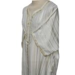 M3qs Ofwt 02ka Men’s Moroccan 3 Quarter Sleeve Off White Striped Jubba Thobe Djellaba 221637