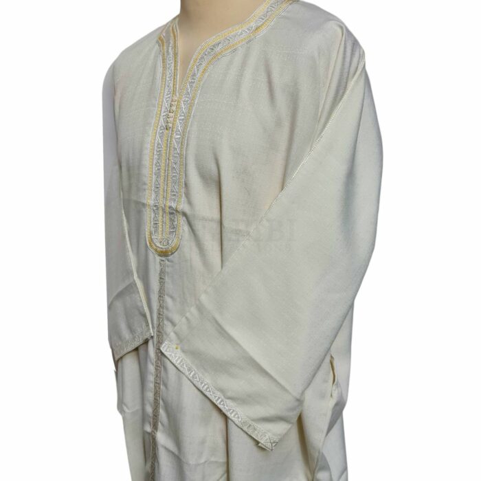 M3qs Ofwttctnn 0014 Men Moroccan Off White 3 Quarter Sleeves Thobe Jubba Kandora (35)