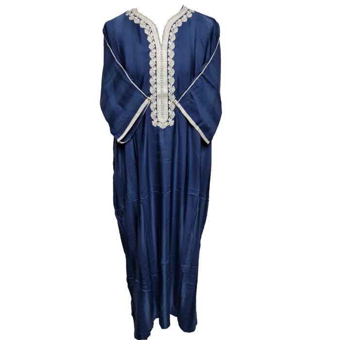 M3qs Plnblu 0082 Moroccan Blue Cotton Blend 3 Quarter Sleeve Thobe Jubba Dishdasha Kandora0103 210140