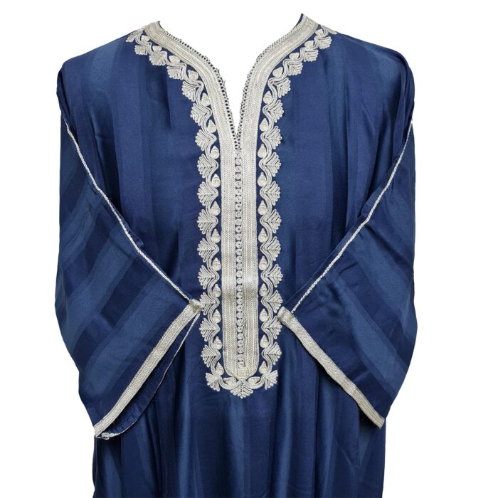 M3qs Plnblu 0082 Moroccan Blue Cotton Blend 3 Quarter Sleeve Thobe Jubba Dishdasha Kandora0103 210144