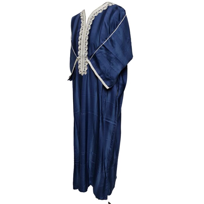 M3qs Plnblu 0082 Moroccan Blue Cotton Blend 3 Quarter Sleeve Thobe Jubba Dishdasha Kandora0103 210152