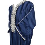 M3qs Plnblu 0082 Moroccan Blue Cotton Blend 3 Quarter Sleeve Thobe Jubba Dishdasha Kandora0103 210156
