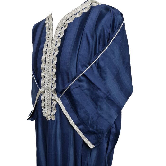 M3qs Plnblu 0082 Moroccan Blue Cotton Blend 3 Quarter Sleeve Thobe Jubba Dishdasha Kandora0103 210156