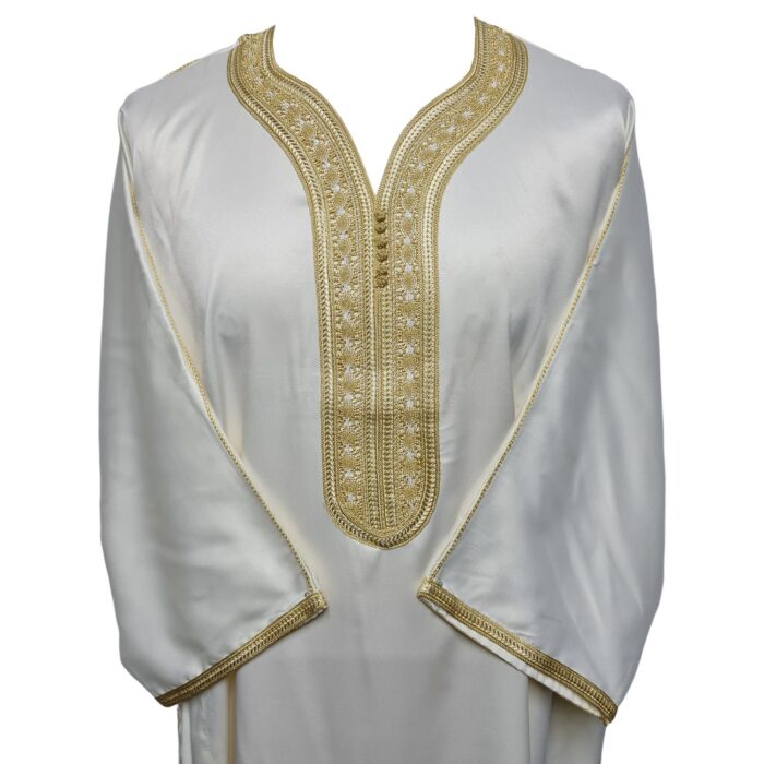 M3qs Plncrmm Aa5 Moroccan Cream Cotton Blend 3 Quarter Sleeve Thobe Jubba Dishdasha Kandorah (2)