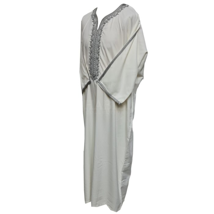 M3qs Plnoffslvr 0084 Moroccan Off White Cotton Blend 3 Quarter Sleeve Thobe Jubba Dishdasha Kandorah (4)