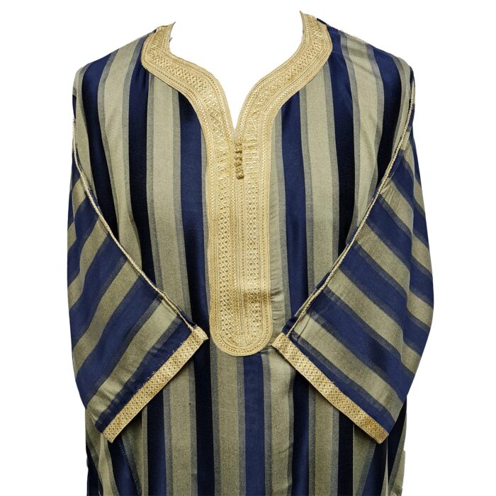 M3qs Rachchp 002 Moroccan Navy Gold Cotton Blend Light Weight 3 Quarter Sleeve Thobe Jubba Dishdasha0414 012013