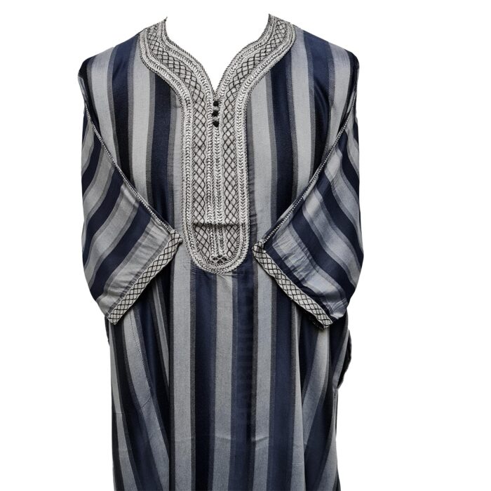 M3qs Rachchp 010 Moroccan Navy Blue Cotton Blend Light Weight 3 Quarter Sleeve Thobe Jubba Dishdasha0414 005922
