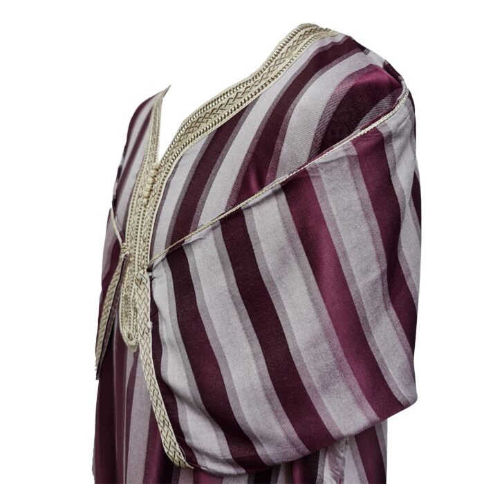M3qs Rachchp 013 Moroccan Burgundy Cotton Blend Light Weight 3 Quarter Sleeve Thobe Jubba Dishdasha (4)
