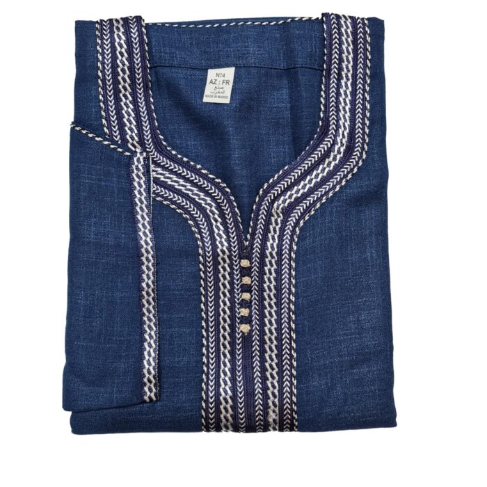M3qs Rchctn 22tt Moroccan Rich Cotton Navy Blue 3 Quarter Sleeves Thobe Jubba Kandora Dishdasha 015031
