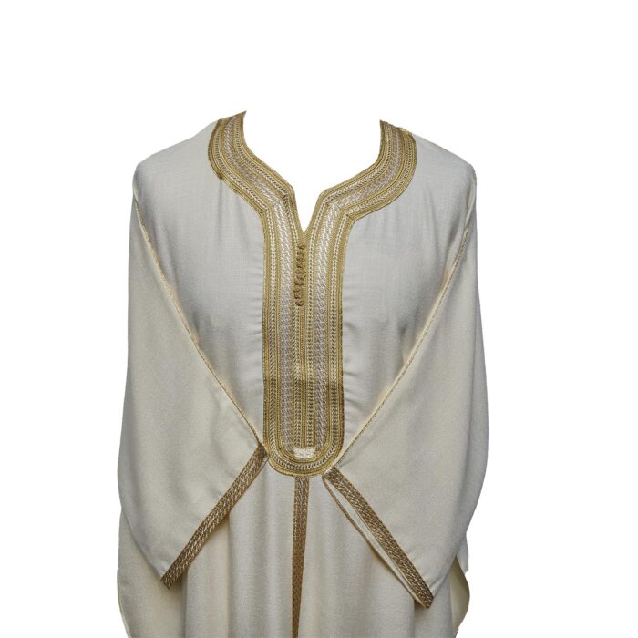 M3qs Rchcttn 1001 Men Moroccan Cream Rich Cotton 3 Quarter Sleeve Thobe Jubba Dishdasha 224619