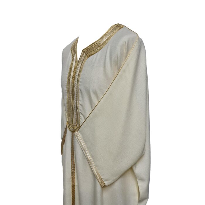 M3qs Rchcttn 1001 Men Moroccan Cream Rich Cotton 3 Quarter Sleeve Thobe Jubba Dishdasha 224626