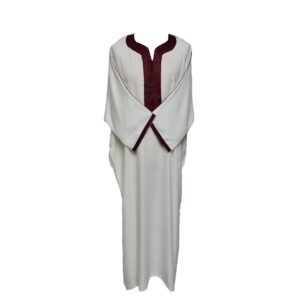 M3qs Rchcttn 106 Men Moroccan Off White Rich Cotton 3 Quarter Sleeve Thobe Jubba Dishdasha 225035