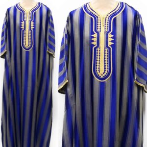 Moroccan Summer 3-Quarter Sleeve Royal Blue & Gold Striped Thobe